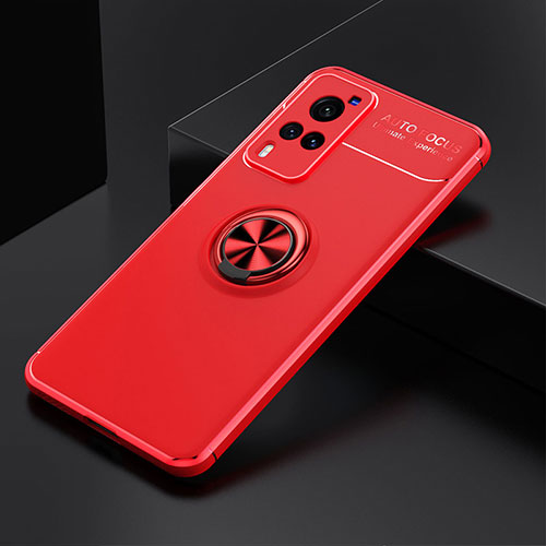 Ultra-thin Silicone Gel Soft Case Cover with Magnetic Finger Ring Stand SD1 for Vivo X60 Pro 5G Red