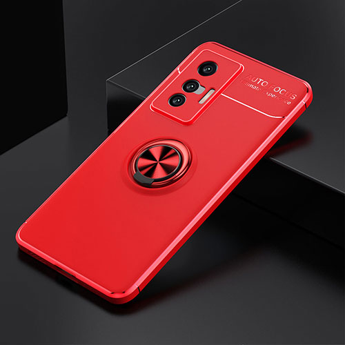 Ultra-thin Silicone Gel Soft Case Cover with Magnetic Finger Ring Stand SD1 for Vivo X70 5G Red