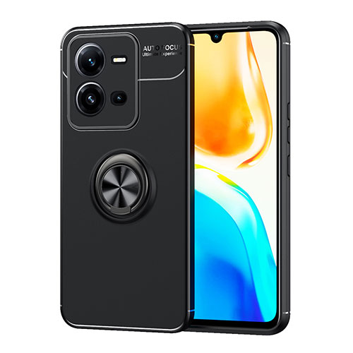 Ultra-thin Silicone Gel Soft Case Cover with Magnetic Finger Ring Stand SD1 for Vivo X80 Lite 5G Black