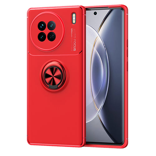 Ultra-thin Silicone Gel Soft Case Cover with Magnetic Finger Ring Stand SD1 for Vivo X90 5G Red