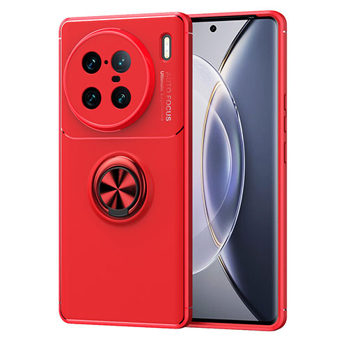 Ultra-thin Silicone Gel Soft Case Cover with Magnetic Finger Ring Stand SD1 for Vivo X90 Pro+ Plus 5G Red