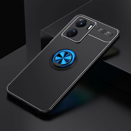 Ultra-thin Silicone Gel Soft Case Cover with Magnetic Finger Ring Stand SD1 for Vivo Y16 Blue and Black