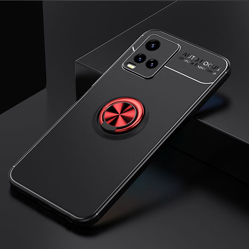 Ultra-thin Silicone Gel Soft Case Cover with Magnetic Finger Ring Stand SD1 for Vivo Y21a Red and Black