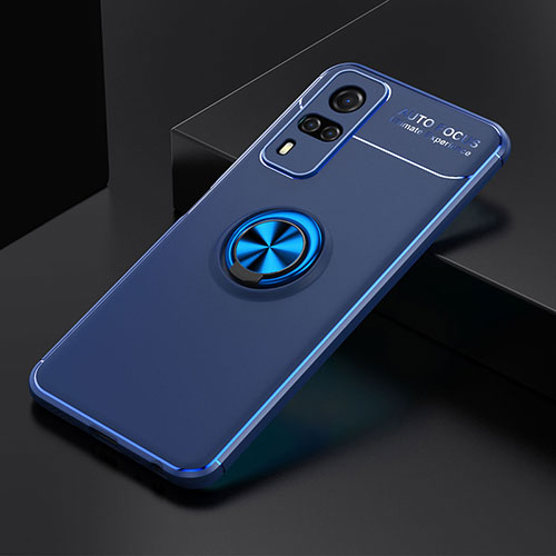 Ultra-thin Silicone Gel Soft Case Cover with Magnetic Finger Ring Stand SD1 for Vivo Y31 (2021) Blue