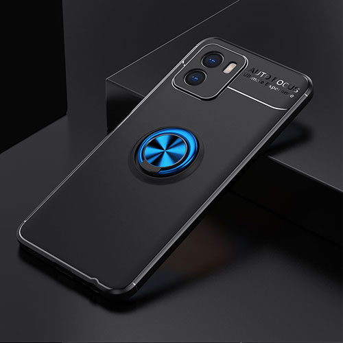 Ultra-thin Silicone Gel Soft Case Cover with Magnetic Finger Ring Stand SD1 for Vivo Y32t Blue and Black