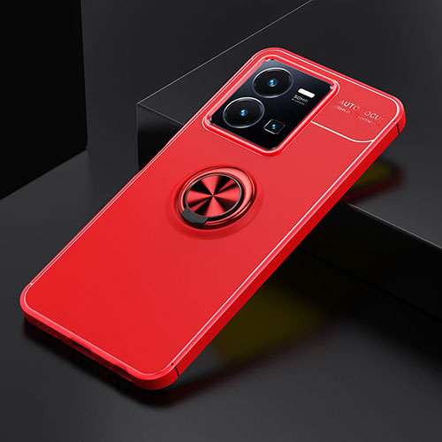 Ultra-thin Silicone Gel Soft Case Cover with Magnetic Finger Ring Stand SD1 for Vivo Y35 4G Red