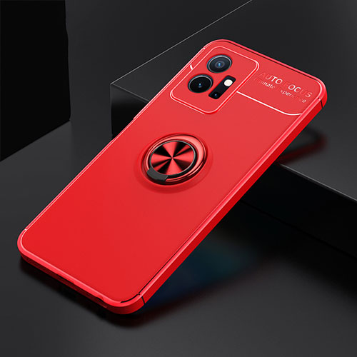 Ultra-thin Silicone Gel Soft Case Cover with Magnetic Finger Ring Stand SD1 for Vivo Y52t 5G Red