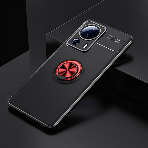 Ultra-thin Silicone Gel Soft Case Cover with Magnetic Finger Ring Stand SD1 for Xiaomi Civi 2 5G Red and Black