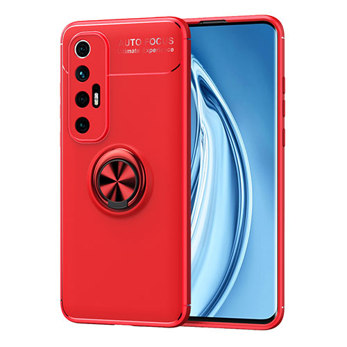 Ultra-thin Silicone Gel Soft Case Cover with Magnetic Finger Ring Stand SD1 for Xiaomi Mi 10S 5G Red