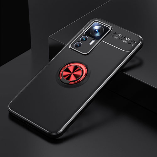 Ultra-thin Silicone Gel Soft Case Cover with Magnetic Finger Ring Stand SD1 for Xiaomi Mi 12T Pro 5G Red and Black