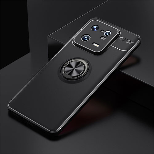 Ultra-thin Silicone Gel Soft Case Cover with Magnetic Finger Ring Stand SD1 for Xiaomi Mi 13 Pro 5G Black