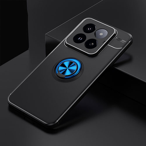 Ultra-thin Silicone Gel Soft Case Cover with Magnetic Finger Ring Stand SD1 for Xiaomi Mi 14 Pro 5G Blue and Black