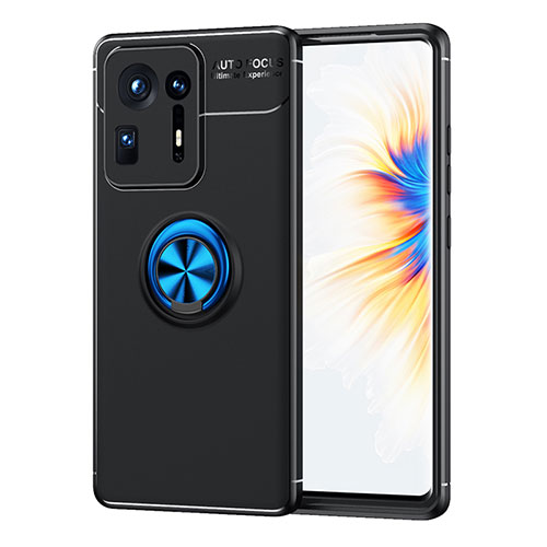 Ultra-thin Silicone Gel Soft Case Cover with Magnetic Finger Ring Stand SD1 for Xiaomi Mi Mix 4 5G Blue and Black