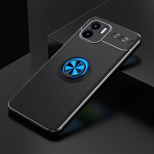 Ultra-thin Silicone Gel Soft Case Cover with Magnetic Finger Ring Stand SD1 for Xiaomi Poco C50 Blue and Black