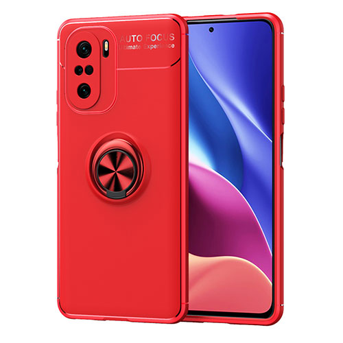 Ultra-thin Silicone Gel Soft Case Cover with Magnetic Finger Ring Stand SD1 for Xiaomi Poco F3 5G Red