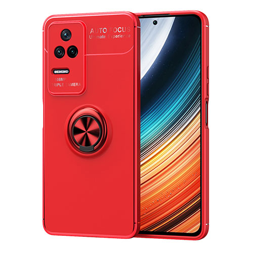 Ultra-thin Silicone Gel Soft Case Cover with Magnetic Finger Ring Stand SD1 for Xiaomi Poco F4 5G Red