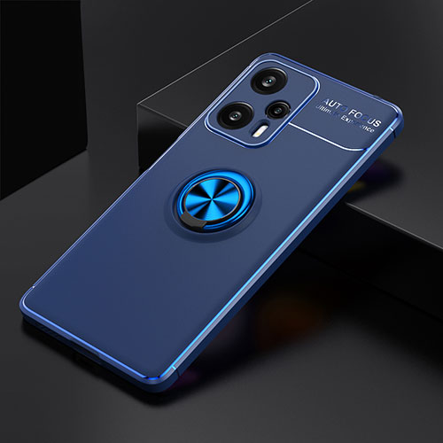 Ultra-thin Silicone Gel Soft Case Cover with Magnetic Finger Ring Stand SD1 for Xiaomi Poco F5 5G Blue