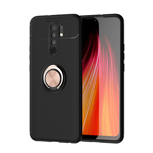 Ultra-thin Silicone Gel Soft Case Cover with Magnetic Finger Ring Stand SD1 for Xiaomi Poco M2 Gold and Black