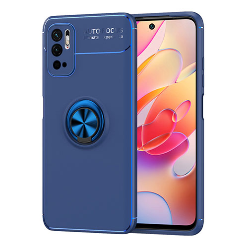 Ultra-thin Silicone Gel Soft Case Cover with Magnetic Finger Ring Stand SD1 for Xiaomi POCO M3 Pro 5G Blue