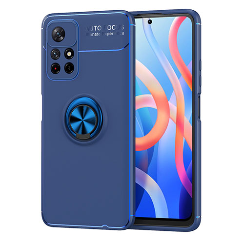 Ultra-thin Silicone Gel Soft Case Cover with Magnetic Finger Ring Stand SD1 for Xiaomi Poco M4 Pro 5G Blue