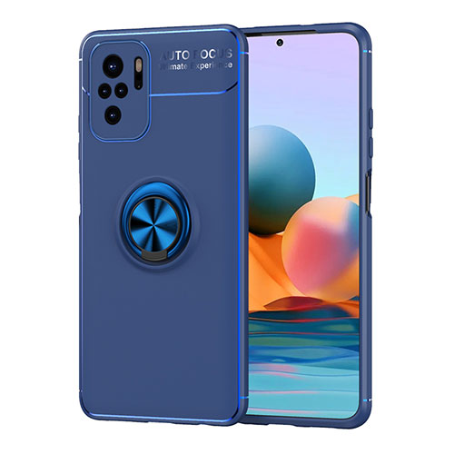 Ultra-thin Silicone Gel Soft Case Cover with Magnetic Finger Ring Stand SD1 for Xiaomi Poco M5S Blue