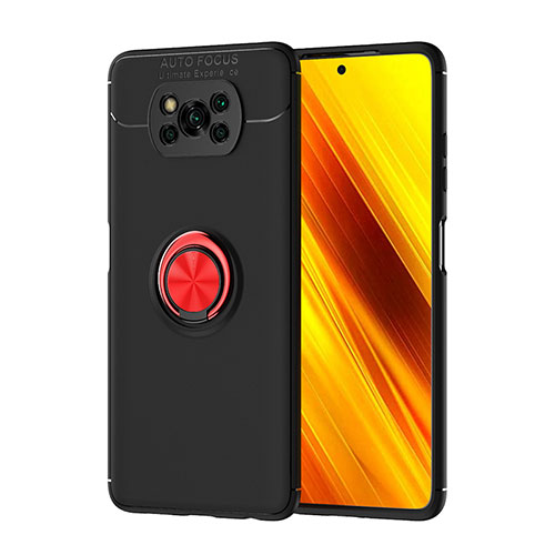 Ultra-thin Silicone Gel Soft Case Cover with Magnetic Finger Ring Stand SD1 for Xiaomi Poco X3 Red and Black