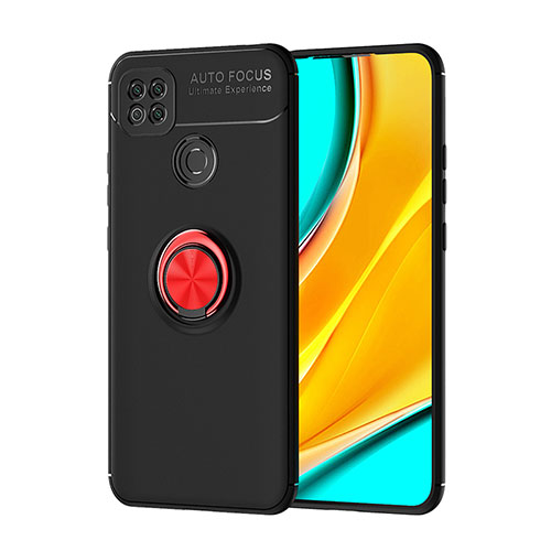 Ultra-thin Silicone Gel Soft Case Cover with Magnetic Finger Ring Stand SD1 for Xiaomi Redmi 9 Activ Red and Black