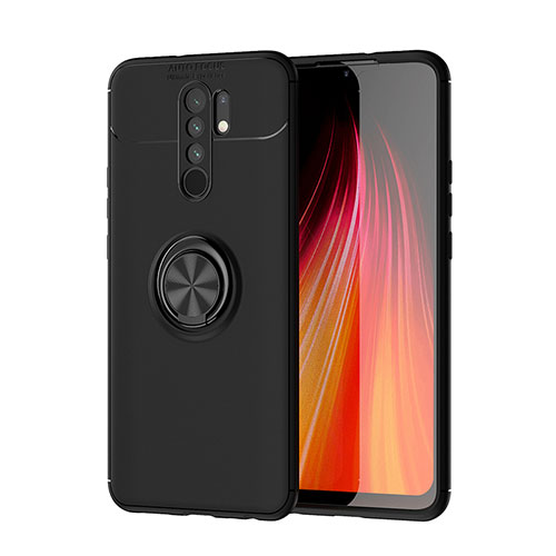 Ultra-thin Silicone Gel Soft Case Cover with Magnetic Finger Ring Stand SD1 for Xiaomi Redmi 9 Black