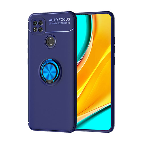 Ultra-thin Silicone Gel Soft Case Cover with Magnetic Finger Ring Stand SD1 for Xiaomi Redmi 9 India Blue