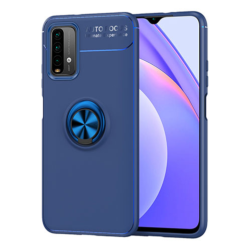 Ultra-thin Silicone Gel Soft Case Cover with Magnetic Finger Ring Stand SD1 for Xiaomi Redmi 9 Power Blue