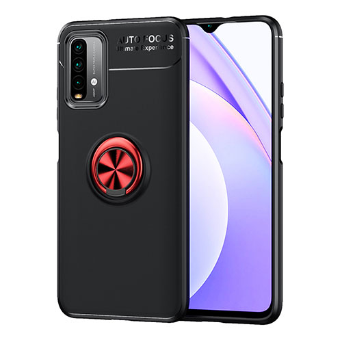 Ultra-thin Silicone Gel Soft Case Cover with Magnetic Finger Ring Stand SD1 for Xiaomi Redmi 9 Power Red and Black