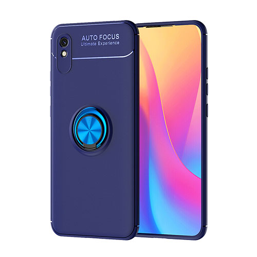 Ultra-thin Silicone Gel Soft Case Cover with Magnetic Finger Ring Stand SD1 for Xiaomi Redmi 9A Blue