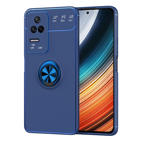 Ultra-thin Silicone Gel Soft Case Cover with Magnetic Finger Ring Stand SD1 for Xiaomi Redmi K40S 5G Blue