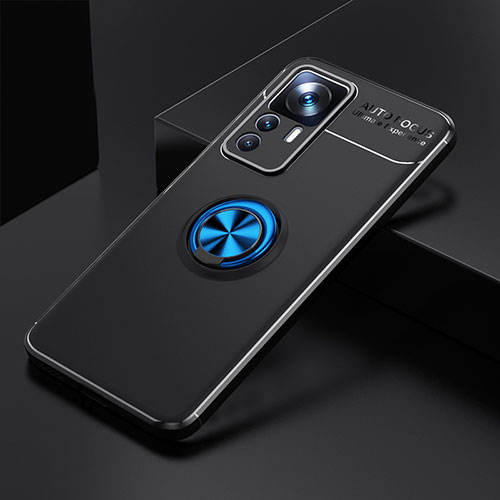 Ultra-thin Silicone Gel Soft Case Cover with Magnetic Finger Ring Stand SD1 for Xiaomi Redmi K50 Ultra 5G Blue and Black