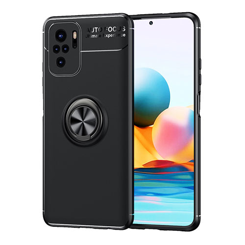 Ultra-thin Silicone Gel Soft Case Cover with Magnetic Finger Ring Stand SD1 for Xiaomi Redmi Note 10 4G Black