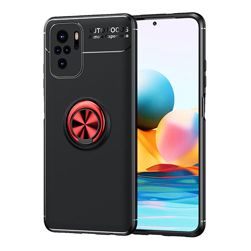 Ultra-thin Silicone Gel Soft Case Cover with Magnetic Finger Ring Stand SD1 for Xiaomi Redmi Note 10 4G Red and Black