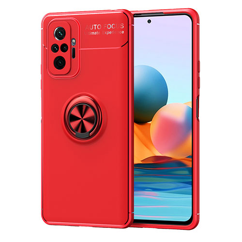 Ultra-thin Silicone Gel Soft Case Cover with Magnetic Finger Ring Stand SD1 for Xiaomi Redmi Note 10 Pro 4G Red