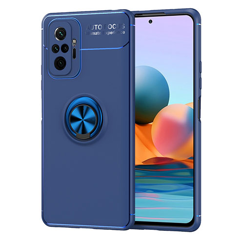 Ultra-thin Silicone Gel Soft Case Cover with Magnetic Finger Ring Stand SD1 for Xiaomi Redmi Note 10 Pro Max Blue
