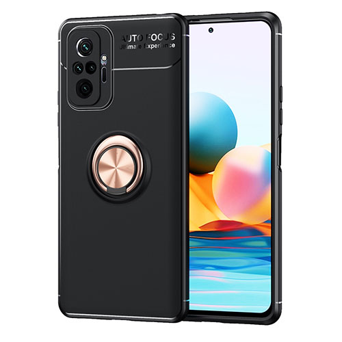 Ultra-thin Silicone Gel Soft Case Cover with Magnetic Finger Ring Stand SD1 for Xiaomi Redmi Note 10 Pro Max Gold and Black