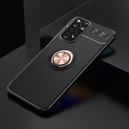 Ultra-thin Silicone Gel Soft Case Cover with Magnetic Finger Ring Stand SD1 for Xiaomi Redmi Note 11 4G (2022) Gold and Black