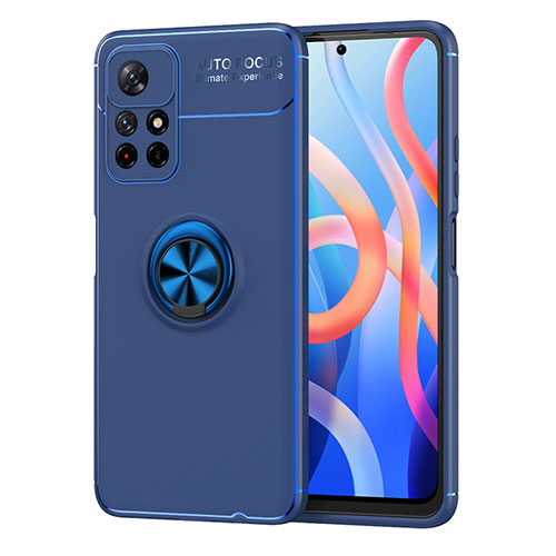 Ultra-thin Silicone Gel Soft Case Cover with Magnetic Finger Ring Stand SD1 for Xiaomi Redmi Note 11 5G Blue