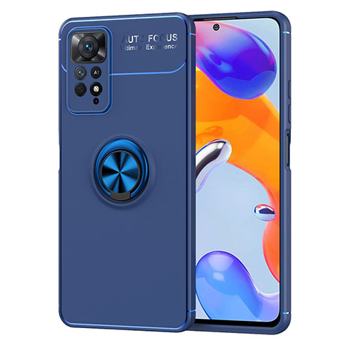 Ultra-thin Silicone Gel Soft Case Cover with Magnetic Finger Ring Stand SD1 for Xiaomi Redmi Note 11 Pro 4G Blue