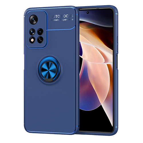 Ultra-thin Silicone Gel Soft Case Cover with Magnetic Finger Ring Stand SD1 for Xiaomi Redmi Note 11 Pro+ Plus 5G Blue