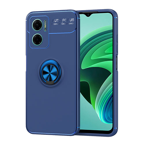 Ultra-thin Silicone Gel Soft Case Cover with Magnetic Finger Ring Stand SD1 for Xiaomi Redmi Note 11E 5G Blue