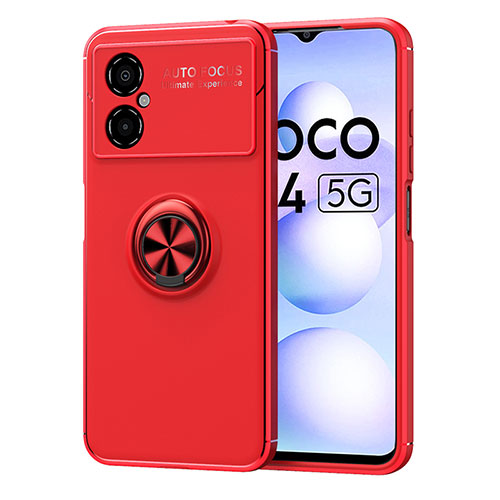 Ultra-thin Silicone Gel Soft Case Cover with Magnetic Finger Ring Stand SD1 for Xiaomi Redmi Note 11R 5G Red