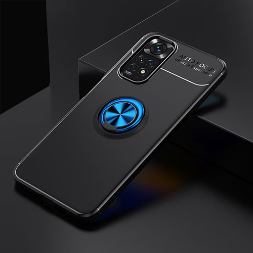 Ultra-thin Silicone Gel Soft Case Cover with Magnetic Finger Ring Stand SD1 for Xiaomi Redmi Note 11S 4G Blue and Black