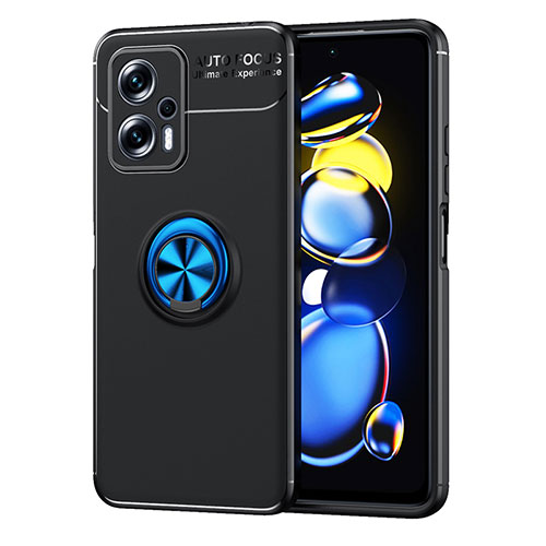 Ultra-thin Silicone Gel Soft Case Cover with Magnetic Finger Ring Stand SD1 for Xiaomi Redmi Note 11T Pro 5G Blue and Black