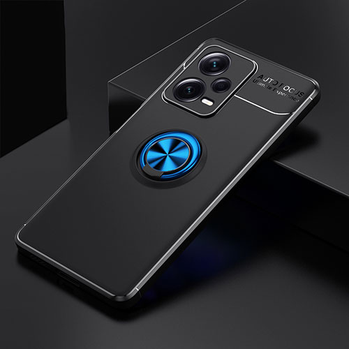 Ultra-thin Silicone Gel Soft Case Cover with Magnetic Finger Ring Stand SD1 for Xiaomi Redmi Note 12 Explorer Blue and Black