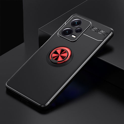 Ultra-thin Silicone Gel Soft Case Cover with Magnetic Finger Ring Stand SD1 for Xiaomi Redmi Note 12 Explorer Red and Black