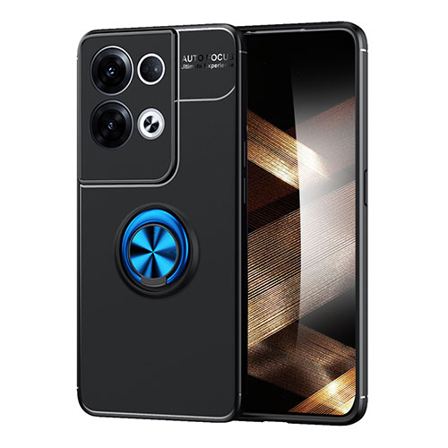 Ultra-thin Silicone Gel Soft Case Cover with Magnetic Finger Ring Stand SD1 for Xiaomi Redmi Note 13 5G Blue and Black